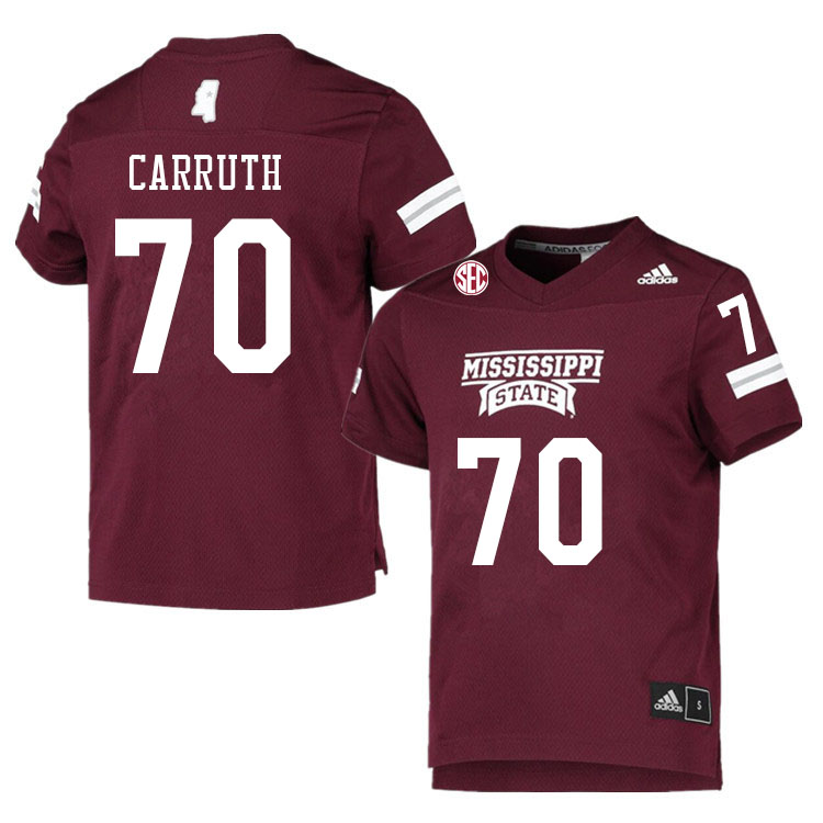 Men #70 Hastings Carruth Mississippi State Bulldogs College Football Jerseys Sale-Maroon